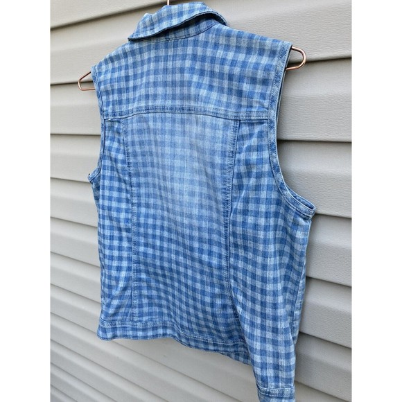 Baccini Denim Vest Womens Large Blue Checkered Button Front - Picture 5 of 8